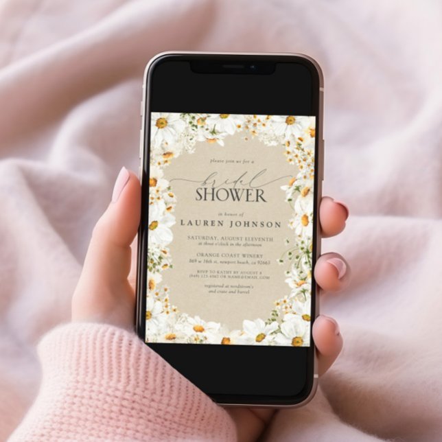 Moderner QR-Code Elegantes Daisy Rustikales Brautp Einladung (Von Creator hochgeladen)