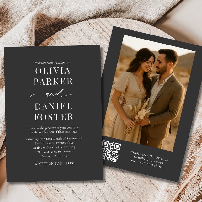 Moderner QR-Code Elegantes Foto Hochzeit Einladung (Von Creator hochgeladen)
