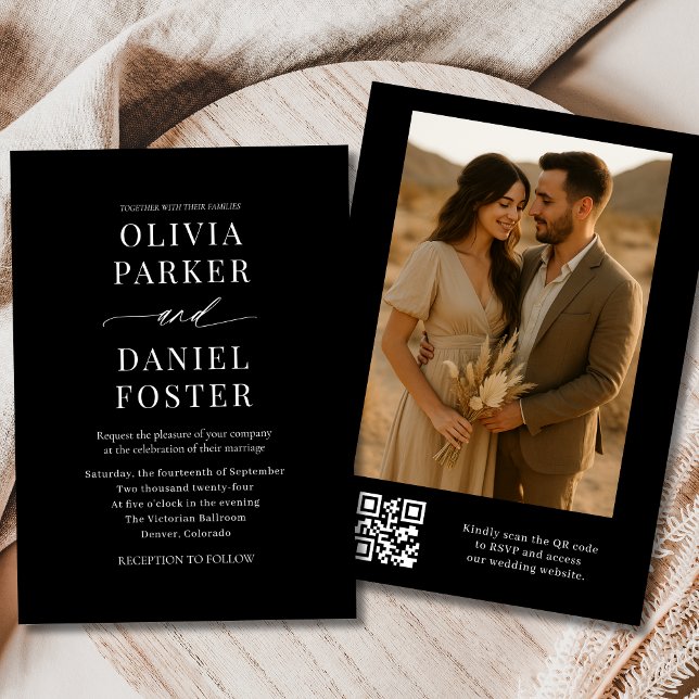 Moderner QR-Code Elegantes Foto Hochzeit Einladung (Von Creator hochgeladen)