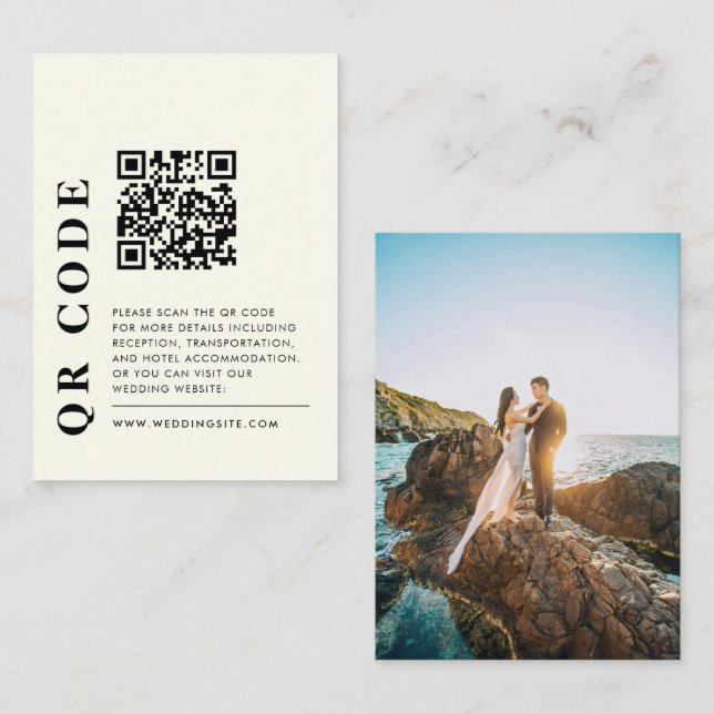 Moderner QR-Code Elegantes Hochzeitdetails-Foto Begleitkarte (Vorne/Hinten)