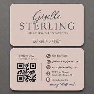 Moderner QR-Code Elegantes Rosa-Script Visitenkarte