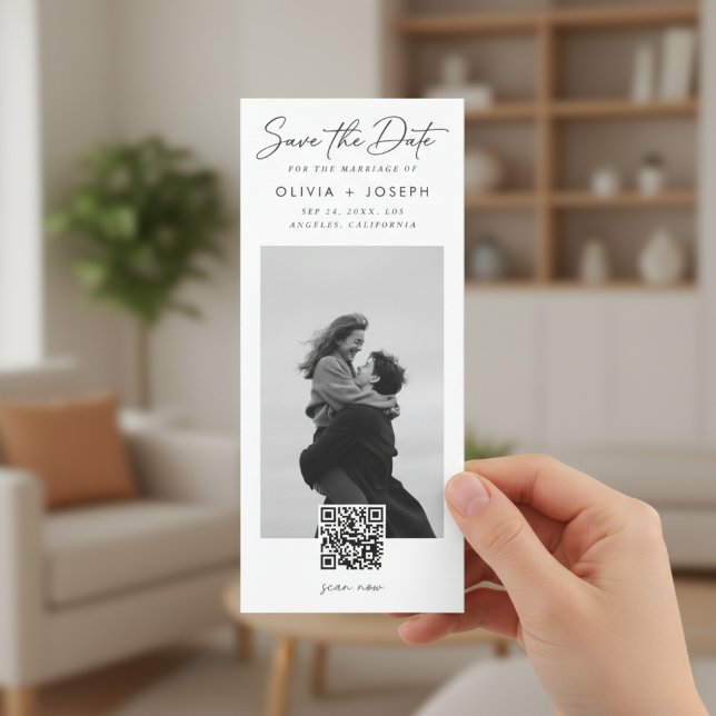 Moderner QR-Code-Foto-Lesezeichen-Hochzeit Save The Date (Von Creator hochgeladen)