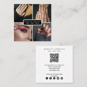 Moderner QR-Code für 4 Foto Hair Skin Nail Salon Quadratische Visitenkarte