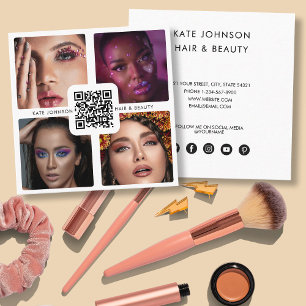 Moderner QR-Code für 4 Foto Hair Stylist Makeup Ar Quadratische Visitenkarte
