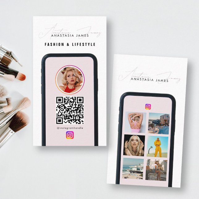 Moderner QR-Code für 6 Foto Gefüttert Grid Social  Visitenkarte (Modern 6 Photo Feed Grid Social Media QR Code Business Card)