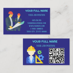 Moderner QR-Code für Bauingenieure in Dunkelblau Visitenkarte