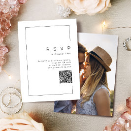 Moderner QR-Code für Hochzeit von Fotos mit minima RSVP Karte