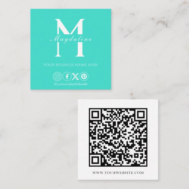 Moderner QR-Code für Minimalistische Social Media Quadratische Visitenkarte (Vorne/Hinten)