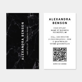 Moderner QR-Code für Schwarz-Weiß-Marmor Visitenkarte