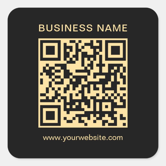 Moderner QR-Code für Unternehmen - Schwarz und Gol Quadratischer Aufkleber (Vorderseite)