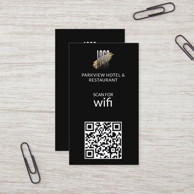 Moderner QR-Code für Wifi-Logos in Schwarz Visitenkarte (Vorderseite/Rückseite Beispiel)