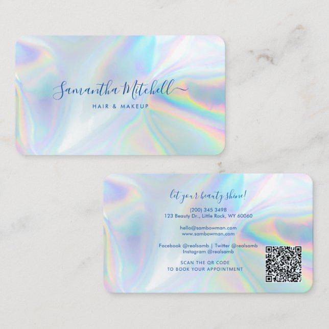 Moderner QR-Code-Holografie-Makeup-Stylist Visitenkarte (Vorne/Hinten)