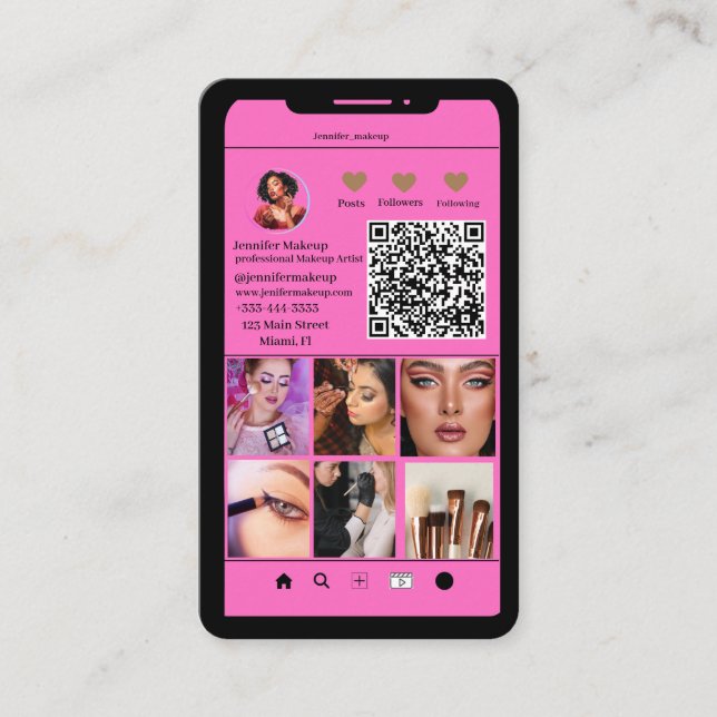 Moderner QR-Code Instagram Grid Makeup Artist Visitenkarte (Vorderseite)