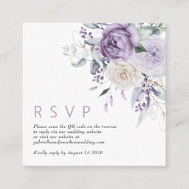 Moderner QR-Code Lila Blumenhochzeit RSVP Begleitkarte