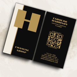 Moderner QR-Code Minimal Schwarzes Monogramm Verti Visitenkarte