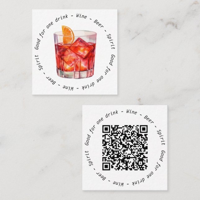 Moderner QR Code Negroni Drink Gutschein Quadratische Visitenkarte (Vorne/Hinten)