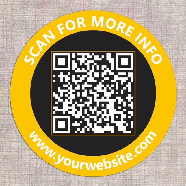 Moderner QR-Code personalisierter Text Gold Schwar Runder Aufkleber (Von Creator hochgeladen)
