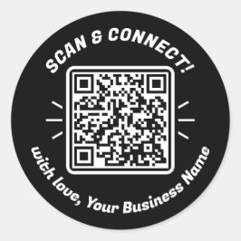 Moderner QR-Code Schwarz-weiß mit Liebe Runder Aufkleber