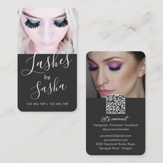 Moderner QR-Code trendy lash Foto Business Car Visitenkarte (Vorne/Hinten)