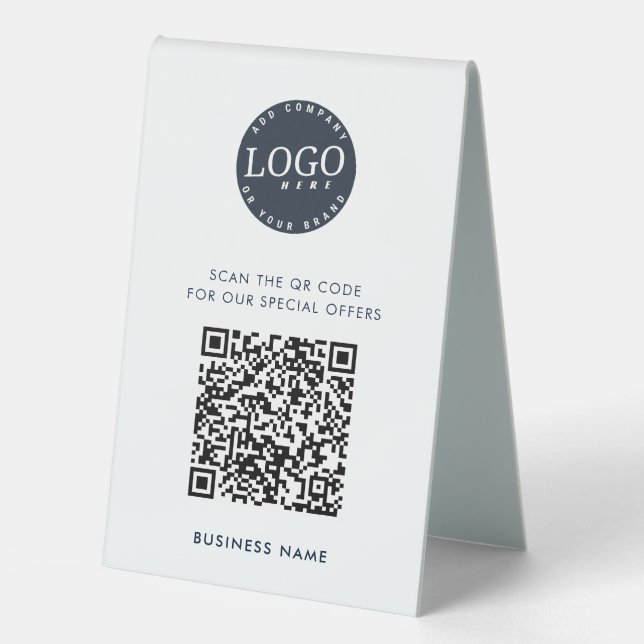 Moderner QR-Code und einfaches Business-Logo Tischaufsteller (Vorderseite)