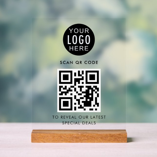 Moderner QR-Code und Minimalistische Geschäftslogo Acrylschild (Neutral)
