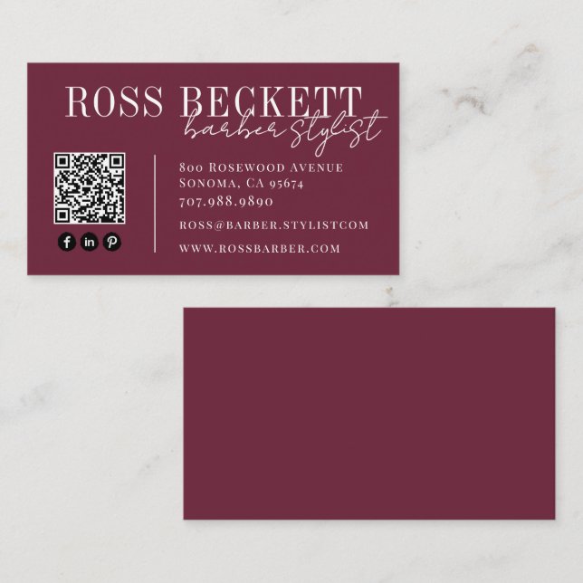 Moderner QR-Code-Visagist für Herren Visitenkarte (Vorne/Hinten)
