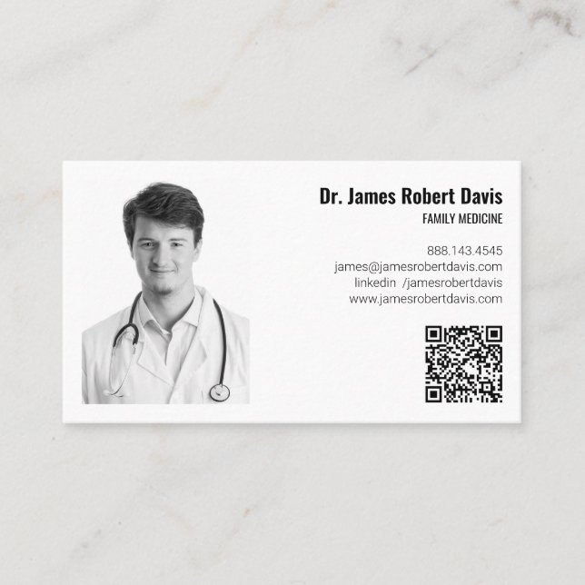 Moderner QR-Foto für Minimalistische Ärzte 👨 ‍ ⚕ Visitenkarte (Vorderseite)
