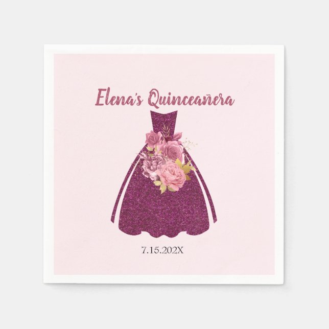 Moderner Quinceañera Glitzer Gown Serviette (Vorderseite)