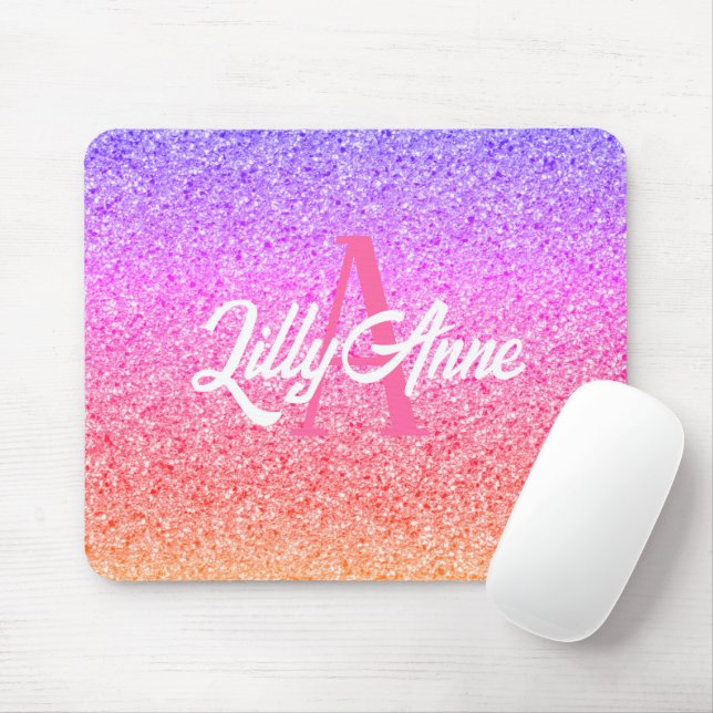 Moderner Rainbow-Glitzer Personalisiert Monogram Mousepad (Mit Mouse)