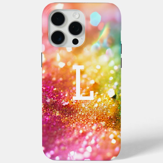 Moderner Rainbow Monogram Glitzer Case-Mate iPhone Hülle (Rückseite)