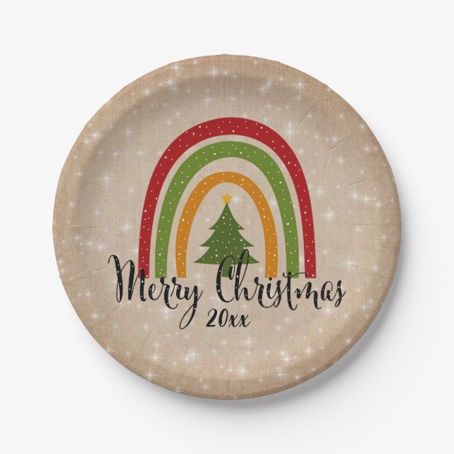 Moderner Rainbow Weihnachtsbaum 20xx Add Year 7" Pappteller (Vorderseite)