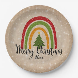 Moderner Rainbow Weihnachtsbaum 20xx Add Year 9" Pappteller