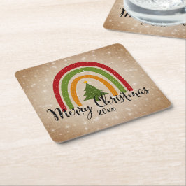 Moderner Rainbow Weihnachtsbaum 20xx Add Year Rechteckiger Pappuntersetzer