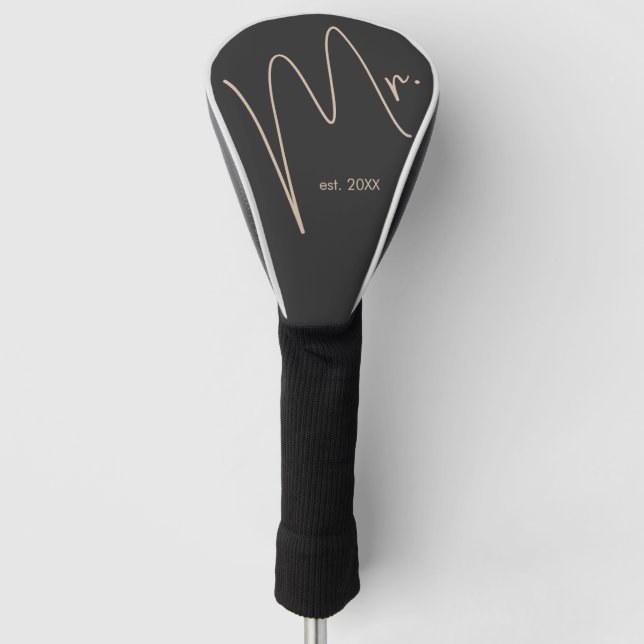 Moderner Raum | Beige + Schwarzes Skript Golf Headcover (Vorderseite)