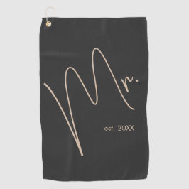 Moderner Raum | Beige + Schwarzes Skript Golfhandtuch