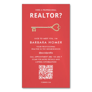 Moderner Realtor Real Anwesen Agent QR Red Magnetische Visitenkarte
