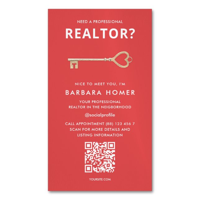 Moderner Realtor Real Anwesen Agent QR Red Magnetische Visitenkarte (Vorderseite Vertikal)