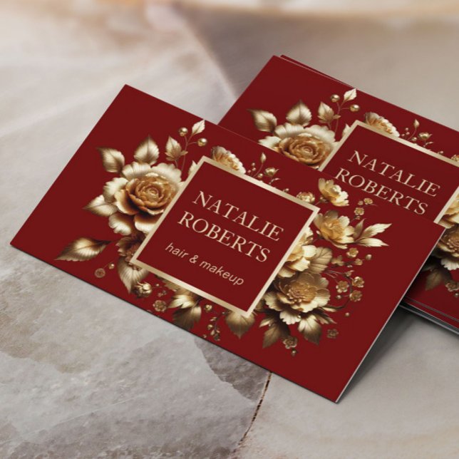 Moderner Red & Gold Floral Beauty Salon WELLNESS-C Visitenkarte (Von Creator hochgeladen)