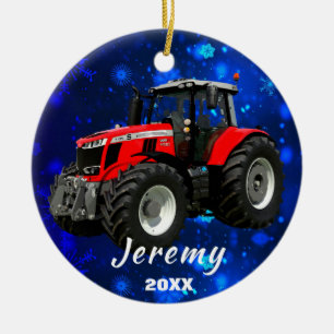 Moderner Red Traktor "Christmas 20XX" Keramik Orna Ornament
