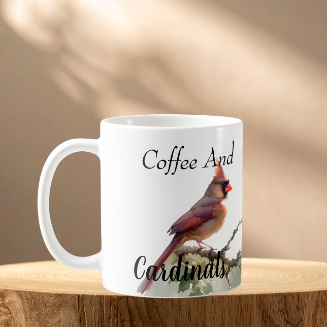 Moderner Reds Kaffee und Kardinal Kaffeetasse (Morning coffee and bird watching, Customize the wording)