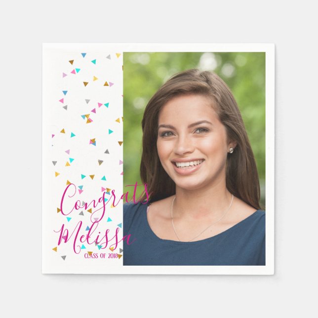 Moderner Regenbogen Confetti Abschluss Foto Napkin Serviette (Vorderseite)