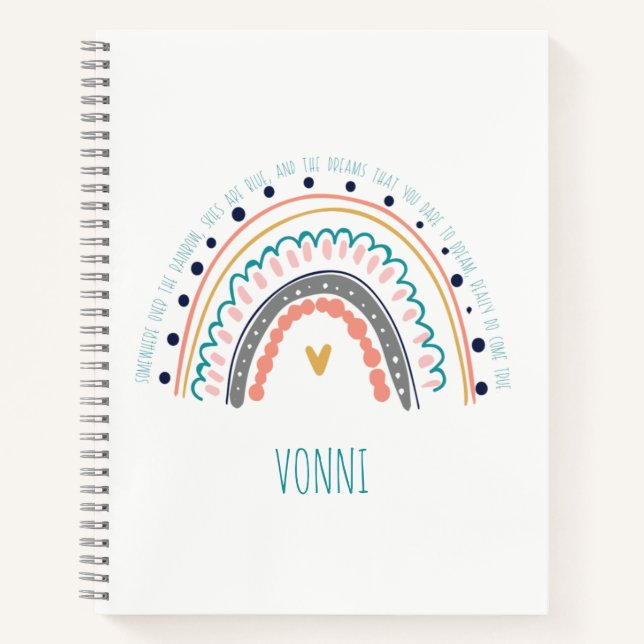 Moderner Regenbogen Doodle Personalisierter Name u Notizbuch (Vorderseite)