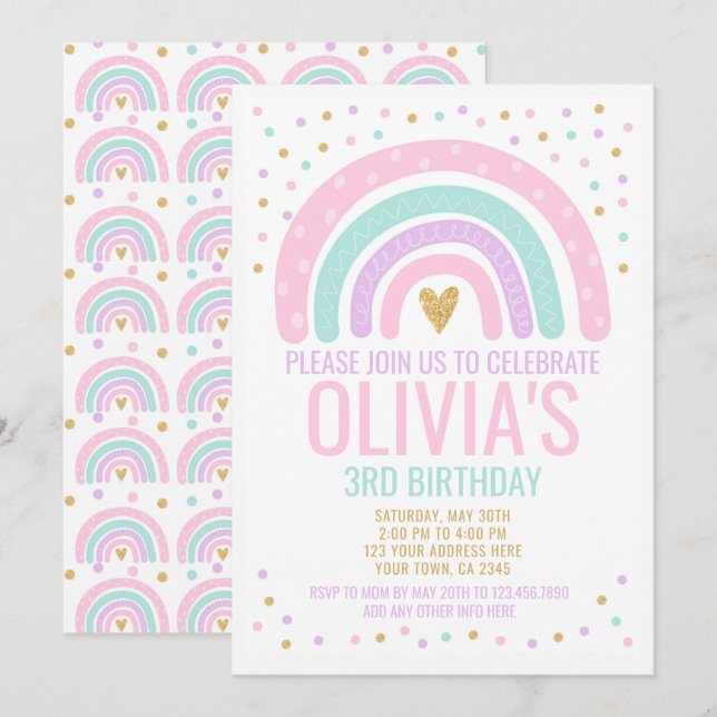 Moderner Regenbogen Einladung (Vorne/Hinten)