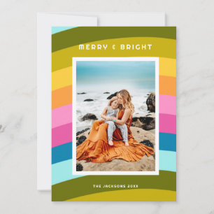 Moderner Regenbogen Merry und Bright Feiertagskarte