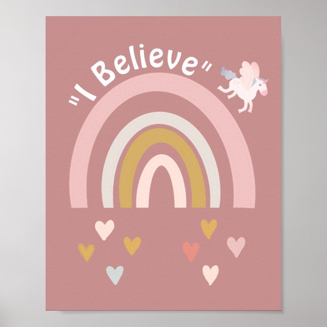 Moderner Regenbogen und Herz glauben an Einhörner  Poster (Vorne)