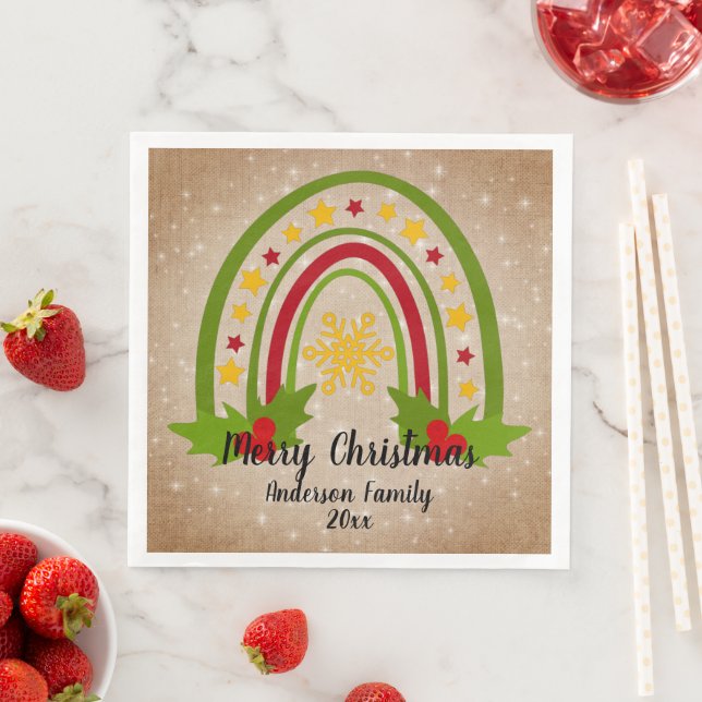 Moderner Regenbogen Weihnachten 20xx Jahr Text Serviette (Beispiel)