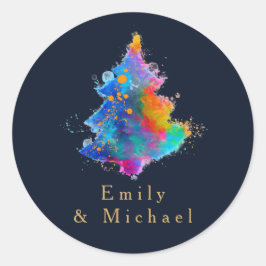 Moderner Regenbogen Weihnachtsbaum Navy Blue Custo Runder Aufkleber