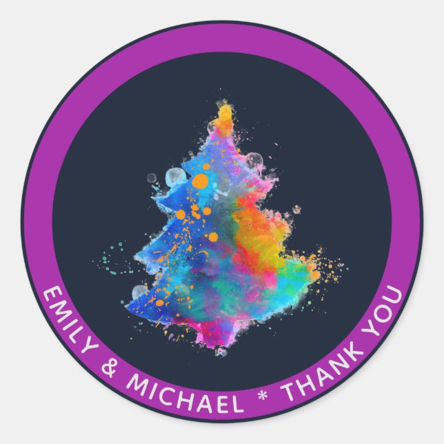 Moderner Regenbogen Weihnachtsbaum Navy Blue Custo Runder Aufkleber (Vorderseite)