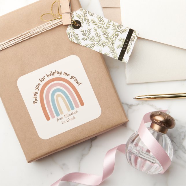 Moderner Regenbogenlehrer Danke Quadratischer Aufkleber (Schenken)