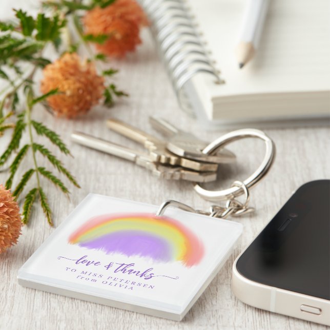 Moderner Regenbogenlehrer dankt Ihnen für Ihr Gesc Schlüsselanhänger (Vorderseite rechts)